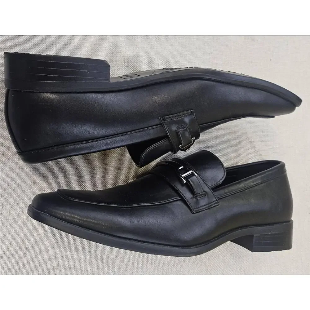 RESTORATION Classic Loafers Shoes Black Leather Metal Bit Square‎ Toe Mens 8